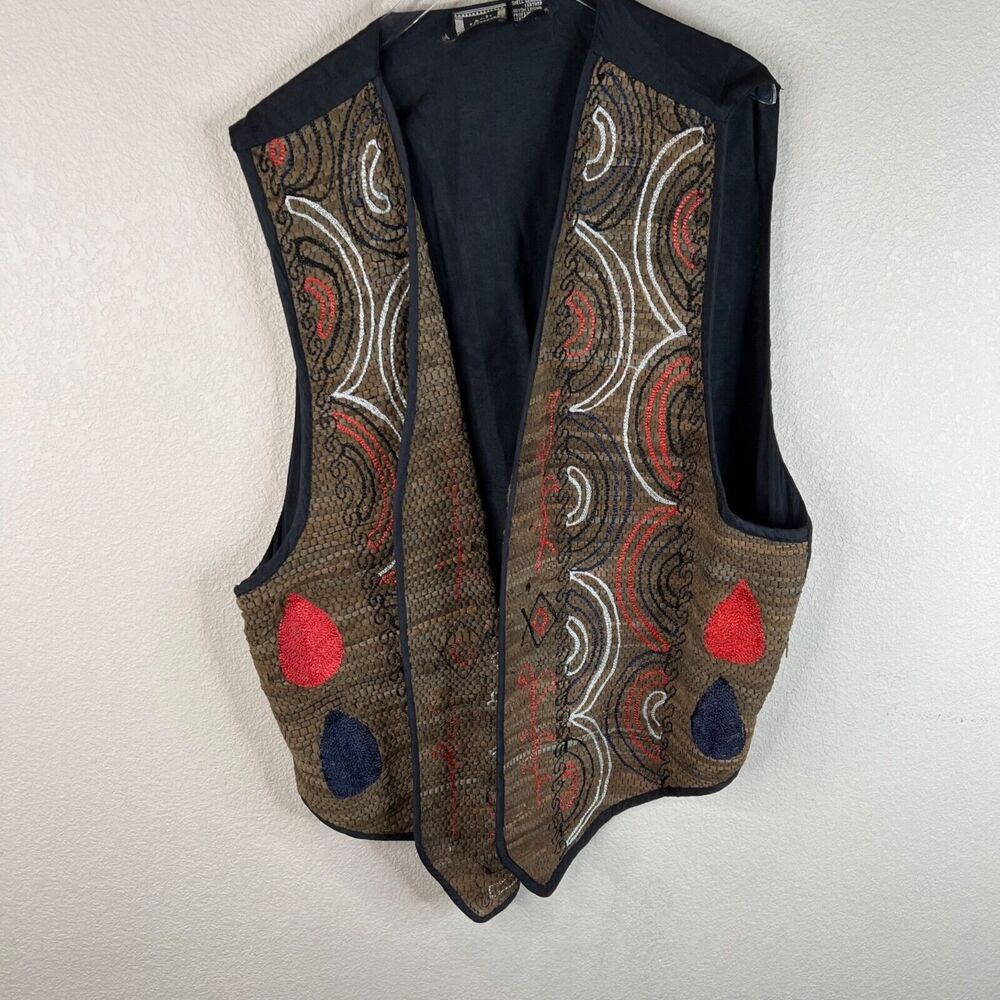 AJ Embroidered Boho Vest Woven Patchwork Design‎ 2X Western Lagenlook Chenille